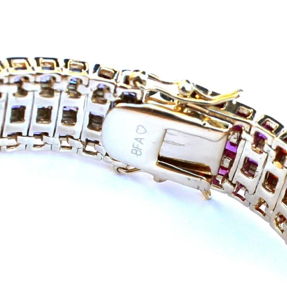 Multicolor Rainbow Yellow Gold Plated Gods Promise Triple Row Bracelet 7.25